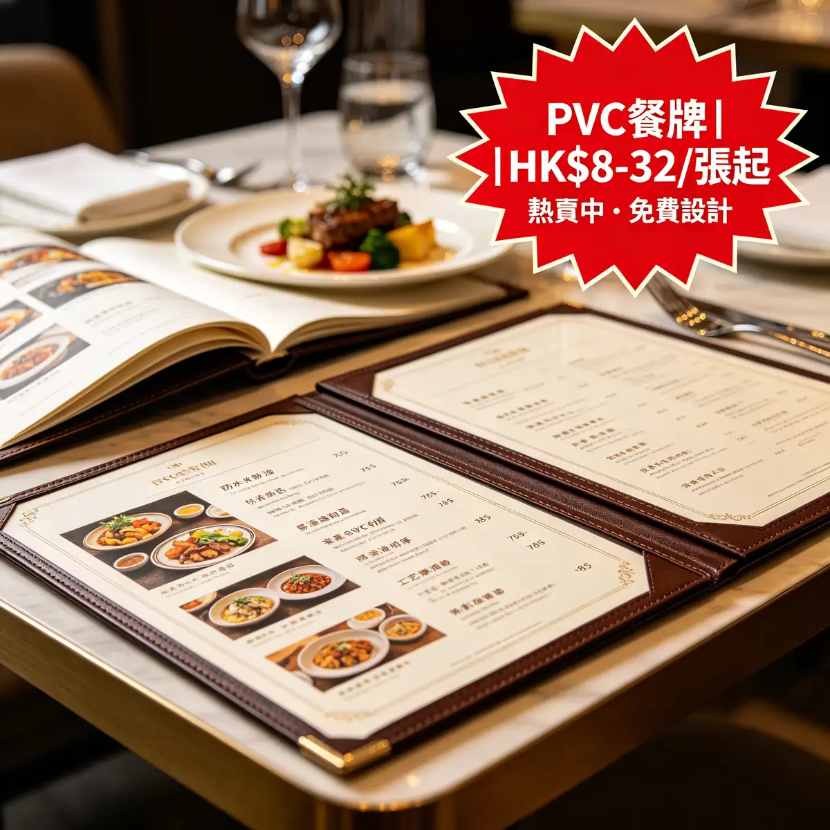 PVC餐牌 / 防水覆膜 | 香港PVC餐牌製作 0.5mm–1.0mm透明或白色PVC膠片 | 智印港